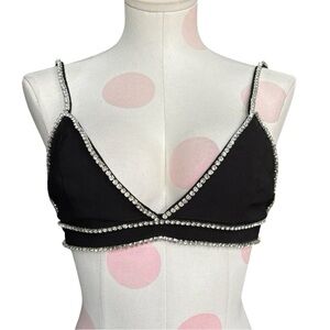 Fashion Nova black brassiere bra with rhinestone trim